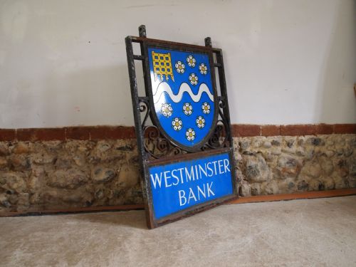 sign enamel westminster bank double sided c1923 - CATEGORY: ANTIQUE MISCELLANEOUS - DATED 1920
