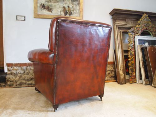 CHAIR VERY RARE HEAL AND SON LTD CLUB ARMCHAIR CHESTNUT LEATHER C1920 - ADDITIONAL PHOTO 6