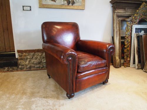 CHAIR VERY RARE HEAL AND SON LTD CLUB ARMCHAIR CHESTNUT LEATHER C1920 - ADDITIONAL PHOTO 8