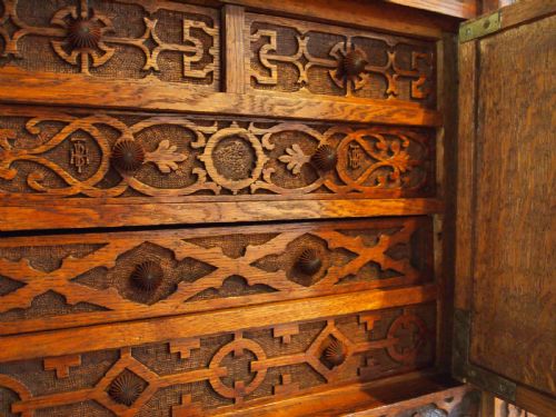 CHEST OF DRAWERS RARE VICTORIAN OAK ARTS AND CRAFTS COLLECTORS C1880 - ADDITIONAL PHOTO 5
