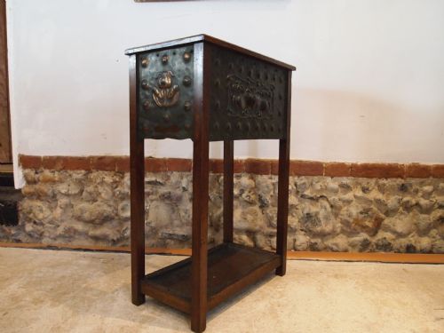 stick stand umbrella arts and crafts copper and oak c1900 - CATEGORY: ANTIQUE MISCELLANEOUS - DATED 1900