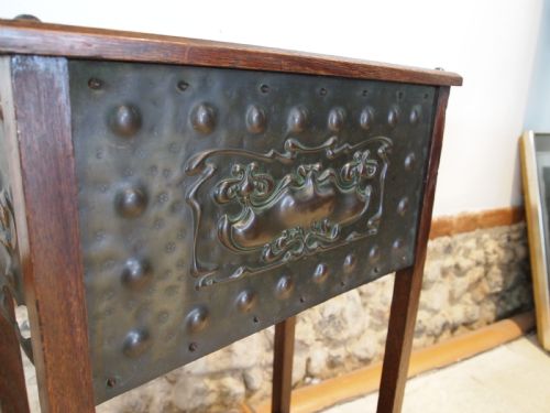 STICK STAND UMBRELLA ARTS AND CRAFTS COPPER AND OAK C1900 - ADDITIONAL PHOTO 2