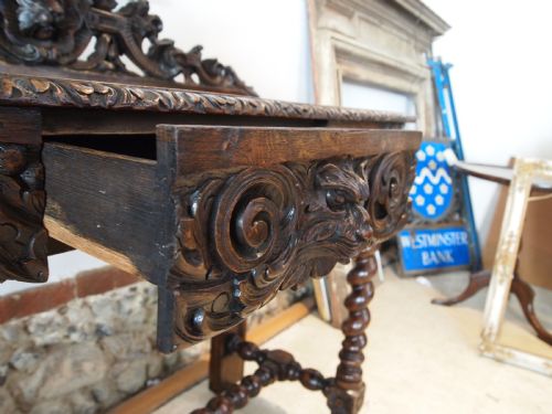 TABLE SIDE HALL CONSOLE LAMP STUNNING VICTORIAN CARVED OAK C1880 - ADDITIONAL PHOTO 4