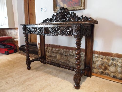 TABLE SIDE HALL CONSOLE LAMP STUNNING VICTORIAN CARVED OAK C1880 - ADDITIONAL PHOTO 9