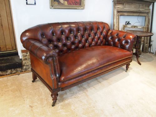sofa settee outstanding victorian chesterfield chestnut leather c1870 - CATEGORY: ANTIQUE SOFAS - DATED 1870