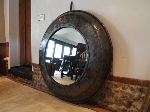 MIRROR LARGE INDUSTRIAL METAL C1900 - ADDITIONAL PHOTO 4