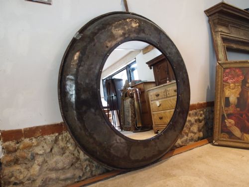 MIRROR LARGE INDUSTRIAL METAL C1900 - ADDITIONAL PHOTO 9