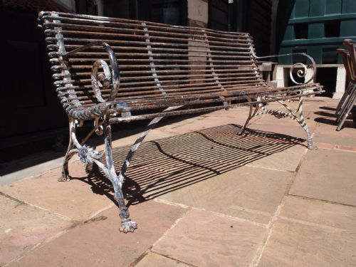 rare original crassin arras garden bench wrought and cast iron c1900 - CATEGORY: ANTIQUE FURNITURE - DATED EDWARDIAN