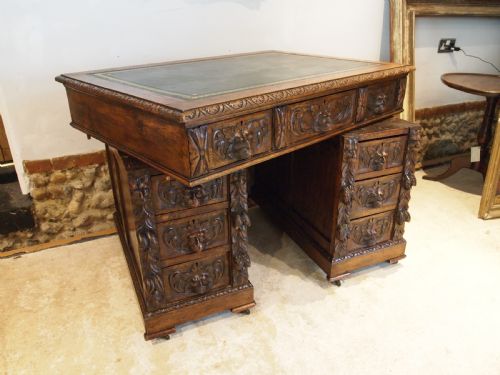 DESK STUNNING GREEN MAN CARVED OAK VICTORIAN C1880 - ADDITIONAL PHOTO 7