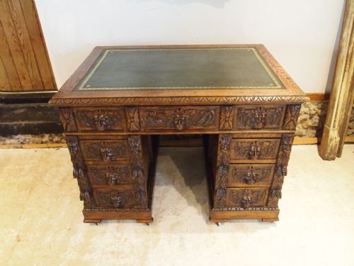 DESK STUNNING GREEN MAN CARVED OAK VICTORIAN C1880 - ADDITIONAL PHOTO 8