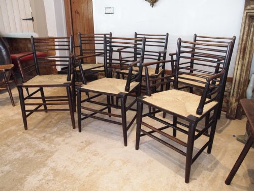 CHAIRS RARE SET OF SIX ARTS AND CRAFTS ASH MORRIS STYLE ARMCHAIRS C1890 - ADDITIONAL PHOTO 1