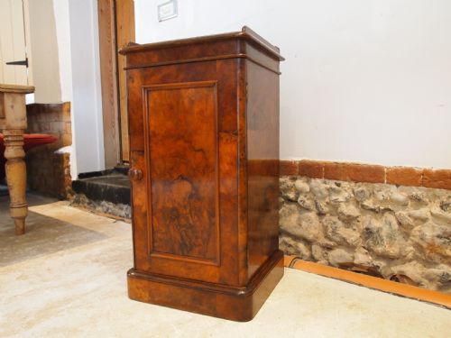 bedside cabinet cupboard fine burr walnut victorian c1860 - CATEGORY: ANTIQUE CUPBOARDS - DATED VICTORIAN