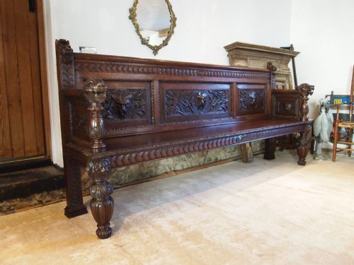 BENCH SETTLE GRAND CARVED OAK VICTORIAN WOOD HALL HILGAY NORFOLK C1880 - ADDITIONAL PHOTO 5