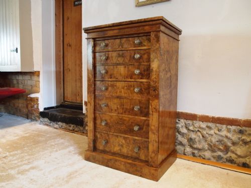 CHEST OF DRAWERS RARE WELLINGTON SECRETAIRE AND CUPBOARD BURR WALNUT C1860 - ADDITIONAL PHOTO 8