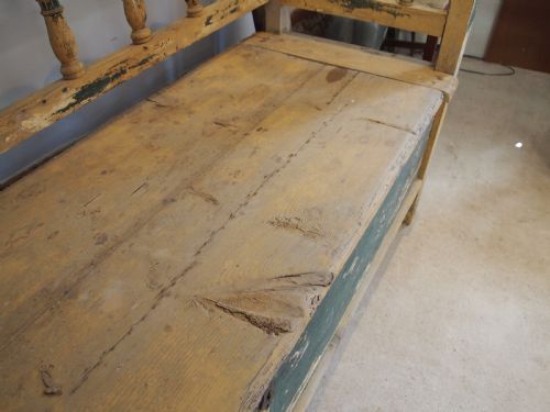 BENCH SETTLE RUSTIC PINE BOX SETTLE BOHEMIAN C1830 - ADDITIONAL PHOTO 7