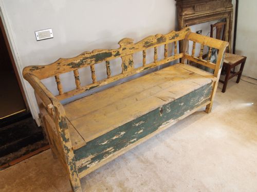 BENCH SETTLE RUSTIC PINE BOX SETTLE BOHEMIAN C1830 - ADDITIONAL PHOTO 8