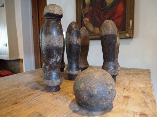 skittles victorian pub skittles beech and iron c1890 - CATEGORY: ANTIQUE MISCELLANEOUS - DATED 1890