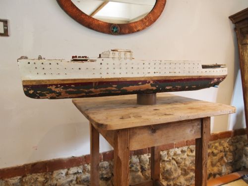 folk art scratch built ship model original paint c1920 - CATEGORY: ANTIQUE MISCELLANEOUS - DATED 1920