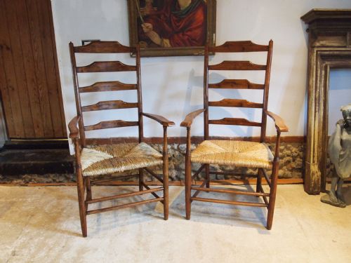 chairs rare pair of philip clissett arts and crafts ladderback armchairs c1890 - CATEGORY: ANTIQUE CHAIRS - DATED VICTORIAN