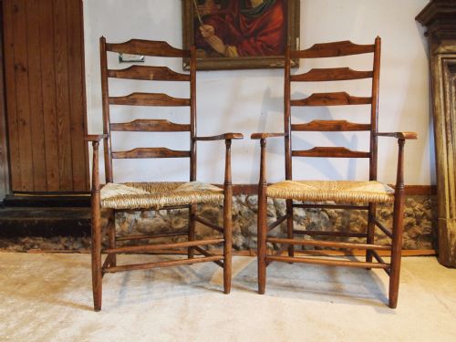 CHAIRS RARE PAIR OF PHILIP CLISSETT ARTS AND CRAFTS LADDERBACK ARMCHAIRS C1890 - ADDITIONAL PHOTO 1