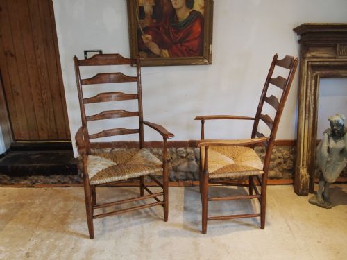 CHAIRS RARE PAIR OF PHILIP CLISSETT ARTS AND CRAFTS LADDERBACK ARMCHAIRS C1890 - ADDITIONAL PHOTO 6