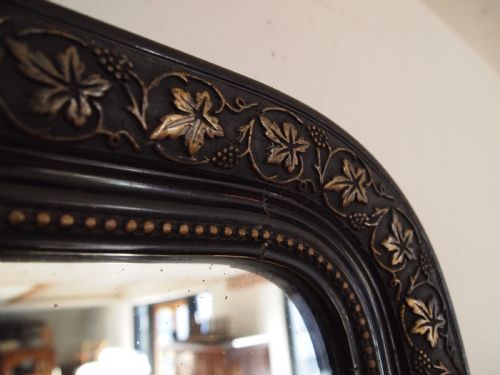 MIRROR LARGE VICTORIAN GILDED VINE EBONISED WALL ORIGINAL PLATE C1880 - ADDITIONAL PHOTO 9