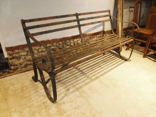 bench garden seat victorian iron slatted c1850 - CATEGORY: ANTIQUE FURNITURE - DATED VICTORIAN