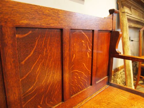 BENCH SETTLE RARE ARTS AND CRAFTS OAK HALL BOX C1900 - ADDITIONAL PHOTO 4