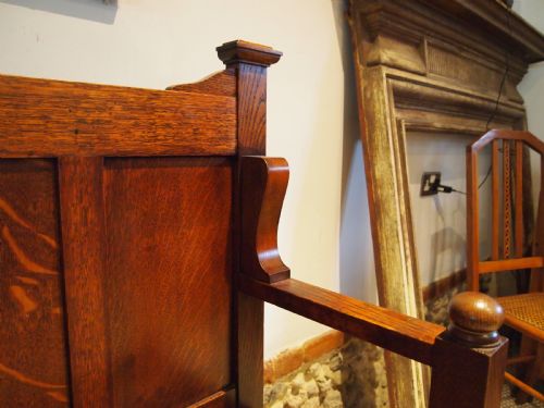 BENCH SETTLE RARE ARTS AND CRAFTS OAK HALL BOX C1900 - ADDITIONAL PHOTO 7