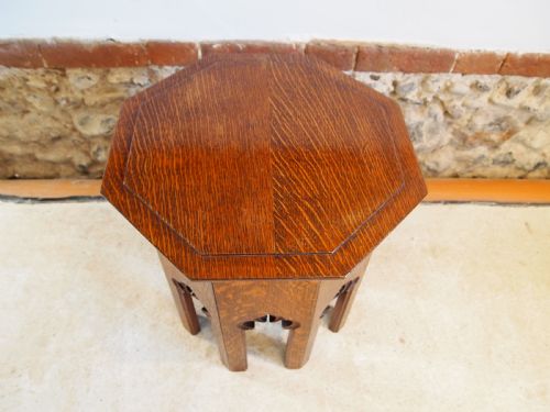 TABLE ARTS AND CRAFTS OAK GOTHIC LOW WINE TABLE C1890 - ADDITIONAL PHOTO 1