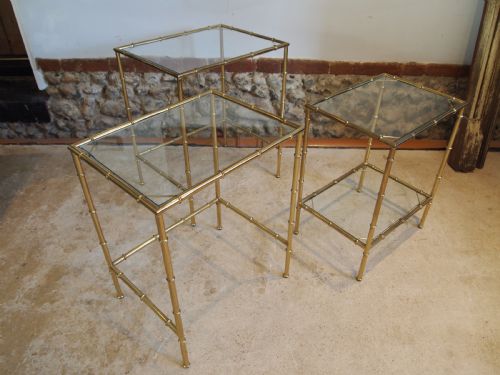 TABLES NEST OF FINE FAUX BAMBOO BRASS ITALIAN C1960 - ADDITIONAL PHOTO 1