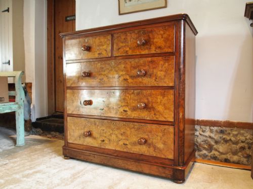 CHEST OF DRAWERS FINE BURR WALNUT VICTORIAN C1860 - ADDITIONAL PHOTO 1