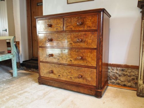 CHEST OF DRAWERS FINE BURR WALNUT VICTORIAN C1860 - ADDITIONAL PHOTO 7