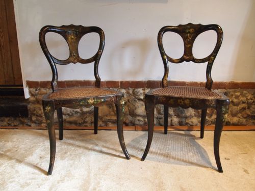 CHAIRS FINE RARE PAIR OF VICTORIAN PAINTED CHAIRS C1870 - ADDITIONAL PHOTO 6