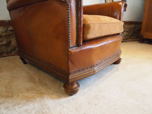 CHAIR OUTSTANDING TAN LEATHER CLUB EDWARDIAN ARMCHAIR C1910 - ADDITIONAL PHOTO 3