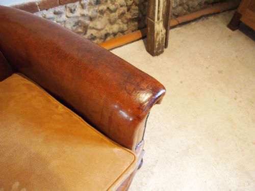 CHAIR OUTSTANDING TAN LEATHER CLUB EDWARDIAN ARMCHAIR C1910 - ADDITIONAL PHOTO 5