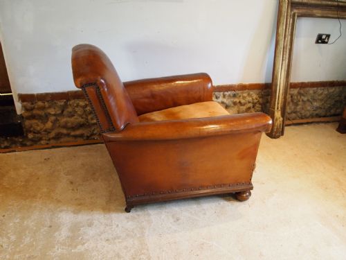 CHAIR OUTSTANDING TAN LEATHER CLUB EDWARDIAN ARMCHAIR C1910 - ADDITIONAL PHOTO 6