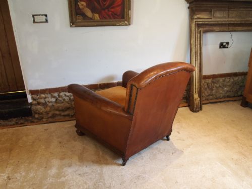 CHAIR OUTSTANDING TAN LEATHER CLUB EDWARDIAN ARMCHAIR C1910 - ADDITIONAL PHOTO 8