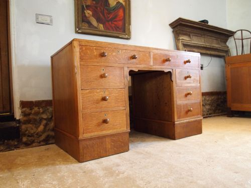 DESK ARTS CRAFTS OAK COTSWOLD SCHOOL DESIGN RETAILED BY HARVEY NICHOLS C1930 - ADDITIONAL PHOTO 8