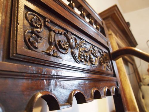 BENCH SETTLE PEW VICTORIAN CARVED OAK BOX SEAT C1890 - ADDITIONAL PHOTO 4
