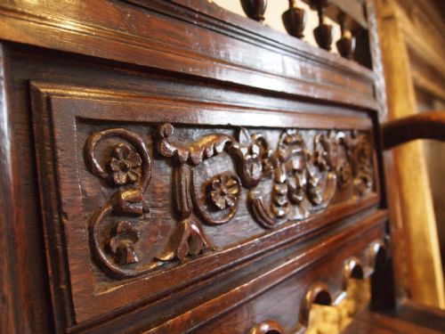 BENCH SETTLE PEW VICTORIAN CARVED OAK BOX SEAT C1890 - ADDITIONAL PHOTO 7