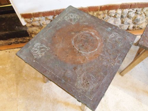 TABLES RARE PAIR OF ARTS AND CRAFTS OAK COPPER WEATHERED C1900 - ADDITIONAL PHOTO 4