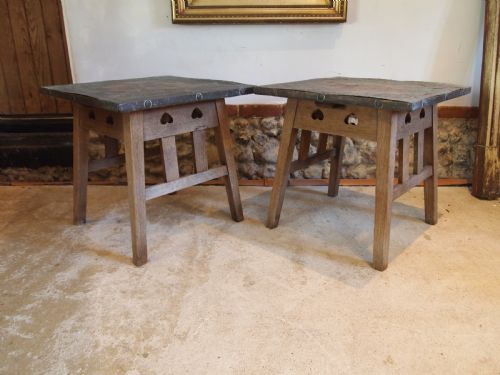 TABLES RARE PAIR OF ARTS AND CRAFTS OAK COPPER WEATHERED C1900 - ADDITIONAL PHOTO 9