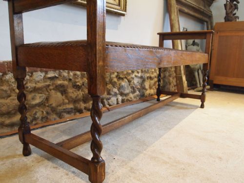 BENCH HALL WINDOW SEAT ARTS CRAFTS OAK AND LEATHER C1900 - ADDITIONAL PHOTO 4