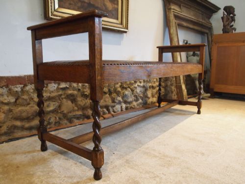 BENCH HALL WINDOW SEAT ARTS CRAFTS OAK AND LEATHER C1900 - ADDITIONAL PHOTO 8