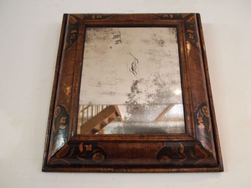 mirror rare william mary walnut inlaid cushion original plate c1690 - CATEGORY: ANTIQUE MIRRORS - DATED 17TH CENTURY