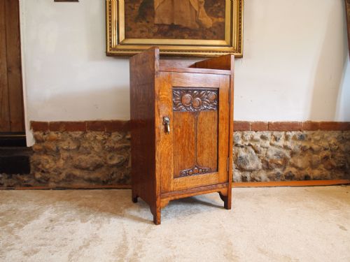 bedside cupboard cabinet arts and crafts oak henry barker c1900 - CATEGORY: ANTIQUE CUPBOARDS - DATED EDWARDIAN