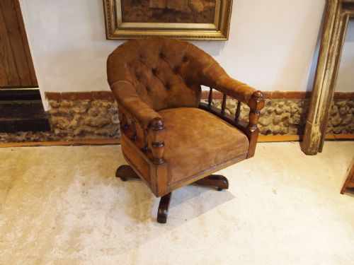 CHAIR DESK CHAIR VICTORIAN OAK SUEDE VERY COMFORTABLE REVOLVING C1880 - ADDITIONAL PHOTO 1