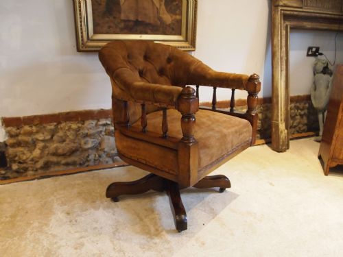 CHAIR DESK CHAIR VICTORIAN OAK SUEDE VERY COMFORTABLE REVOLVING C1880 - ADDITIONAL PHOTO 2