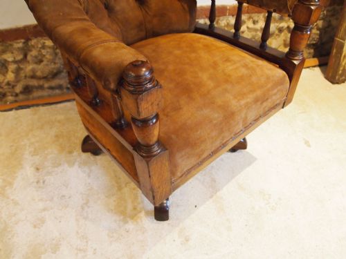 CHAIR DESK CHAIR VICTORIAN OAK SUEDE VERY COMFORTABLE REVOLVING C1880 - ADDITIONAL PHOTO 6